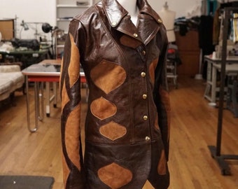 OZEN custom made one of a kind inlay art leather jacket brown / rust