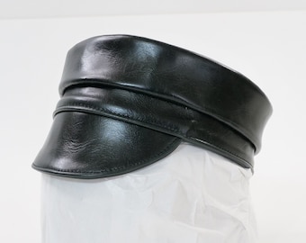 OZEN custom made leather Moto hat cap Black