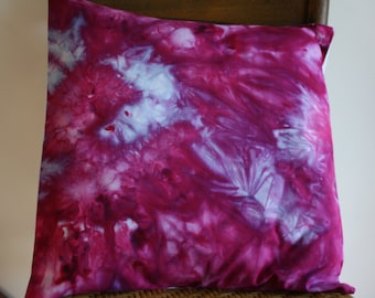 Tie Dyed Pillow Cover, Fuchsia Blue Fabric, 16" x 16" Cushion, OOAK Pillow, Living Room Decor, Contemporary Decor, Modern Design