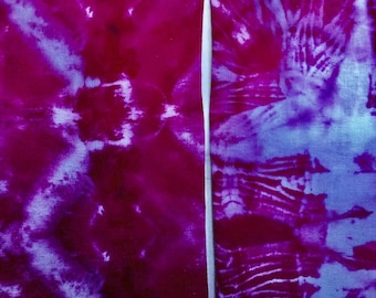 Flour Sack Towels, Hand Dyed in Fuchsia, Shibori Tie Dyed Set of Two