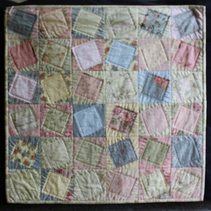 Cottage Chic Art Quilt, Pastel Colors, Peach, Yellow, Blue, Doll Bedding, Children's Decor, Table Topper, Textile Art, Wallhanging