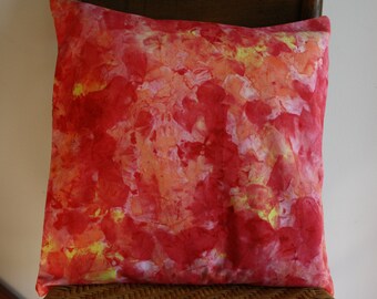 Hand Painted Pillow Cover, Tie Dyed Yellow Orange Fabric, Boho Decor, OOAK Cushion, Contemporary Design