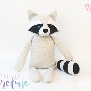 Downloadable Stuffed toy raccoon plush, regular ans baby size,  sewing pattern
