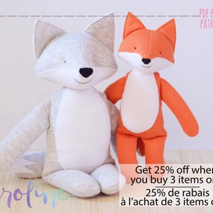 Downloadable Sewing pattern, stuffed toy fox and wolf plush, DIY Animal Stuffed Rag Doll