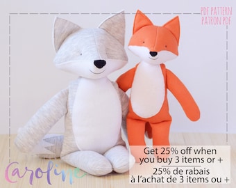 Downloadable Sewing pattern, stuffed toy fox and wolf plush, DIY Animal Stuffed Rag Doll