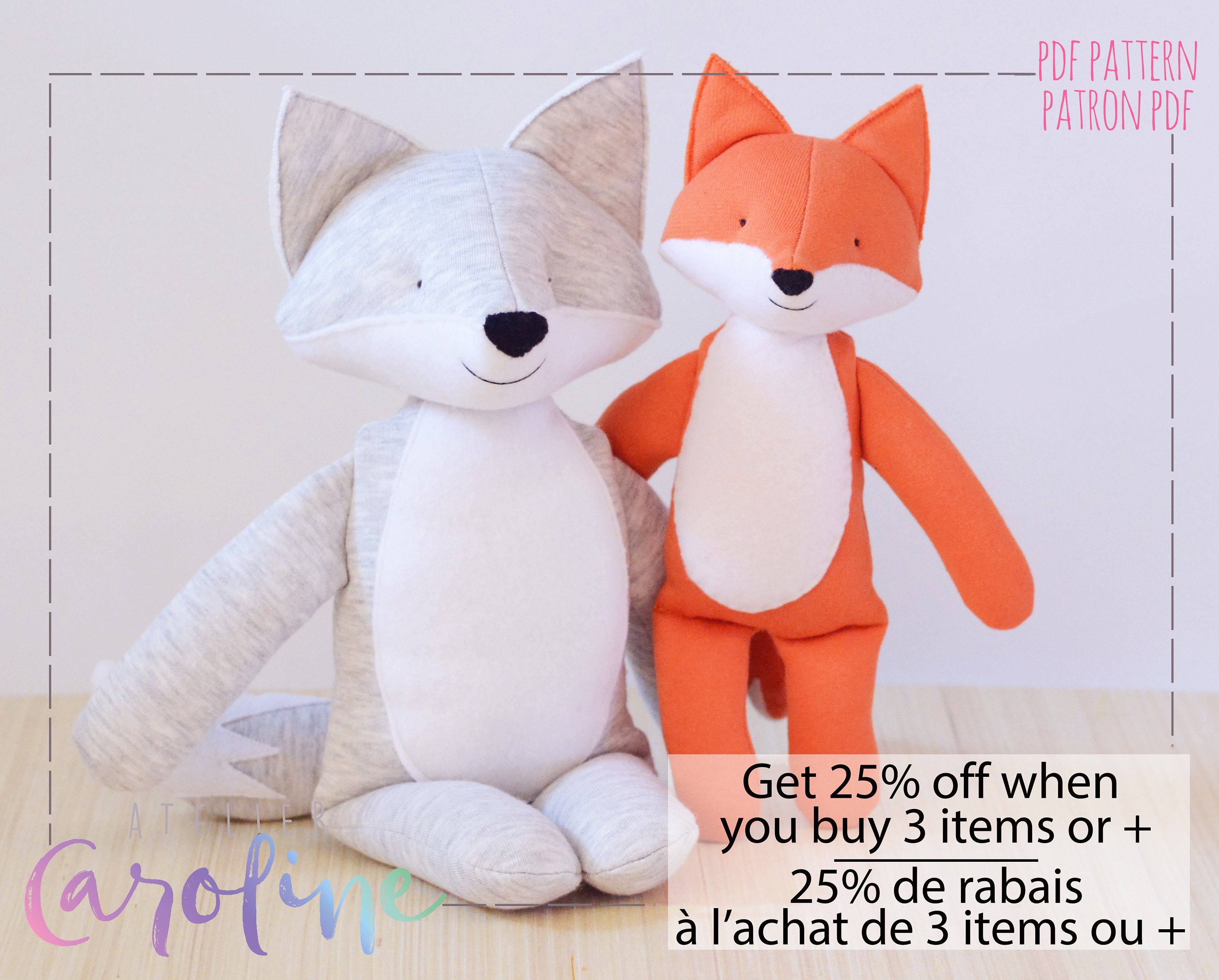 Stuffed animal sewing pattern / fox or wolf soft toy doll / PDF tutorial by  Willowynn