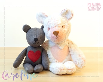 Teddy bear Downloadable Sewing pattern and tutorial, stuffed toy bear plush, small and larger animal, DIY Animal Rag Doll