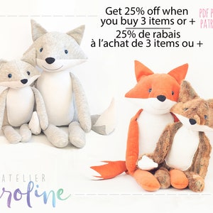 Downloadable Fox and wolf plush Sewing pattern intermediate level, stuffed toy, updated version, DIY Forest Animal Stuffed Rag Doll