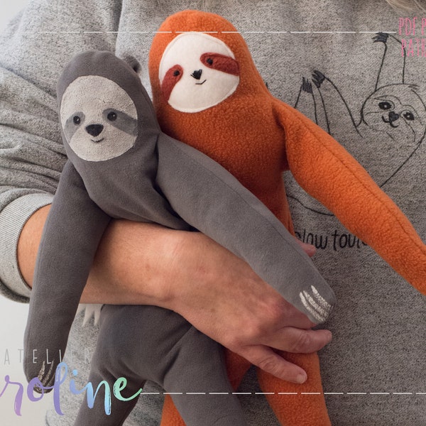 Downloadable Stuffed toy sloth plush sewing pattern