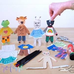 Animals, robot and colouring Paper doll Downloadable PDF