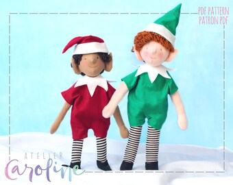 Downloadable Sewing pattern and tutorial, stuffed doll heirloom toy elf plush, DIY Christmas decoration