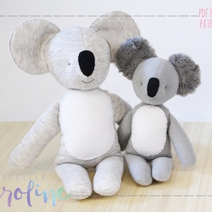 Downloadable Sewing pattern and tutorial, stuffed toy koala bear plush, small and larger animal, DIY Animal Rag Doll