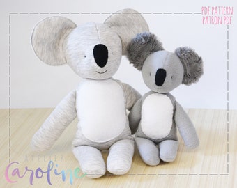 Downloadable Sewing pattern and tutorial, stuffed toy koala bear plush, small and larger animal, DIY Animal Rag Doll