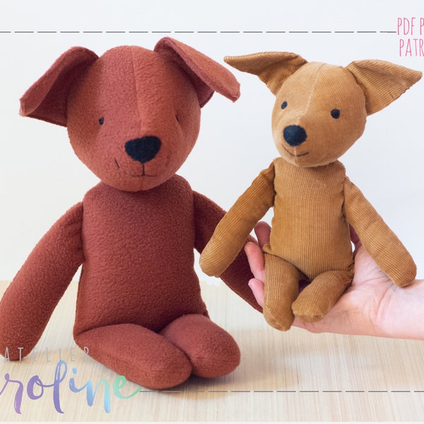 Downloadable Sewing pattern and tutorial, stuffed toy dog puppy plush, DIY Animal Stuffed Rag Doll