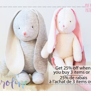 Bunny rabbit plush pdf Sewing pattern and tutorial, small and large stuffed toy , DIY Animal Rag Doll