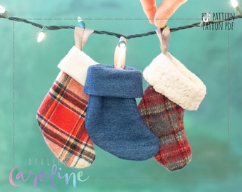 Downloadable Sewing pattern and tutorial, small Christmas stockings