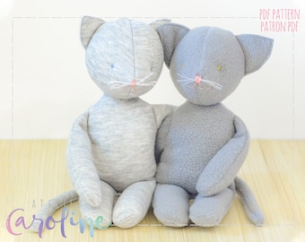 Downloadable Sewing pattern and tutorial, stuffed toy cat kitty plush, DIY Animal Stuffed Rag Doll