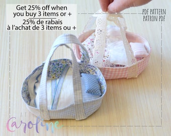 Sewing pattern for Mini basket mattress pillow and blanket for mini stuffed toy bassinet bed