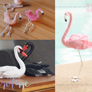 Downloadable Flamingo, swan and broche sewing patterns