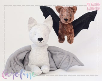 Downloadable Sewing pattern and tutorial, stuffed toy bat plush, small and larger animal, DIY Animal Rag Doll