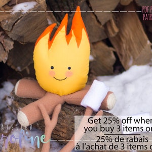 Downloadable Stuffed bonefire camp fire wood fire Marshmallow stick branch sewing pattern