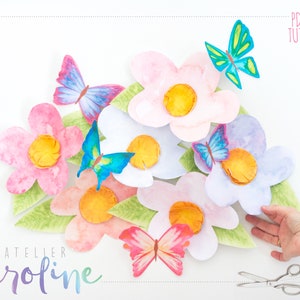 Downloadable Wall Paper flowers and butterflies Boho wall art Watercolour, printable DIY PDF Instant Download image 1
