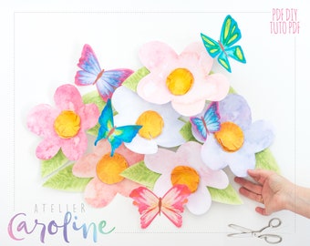 Downloadable Wall Paper flowers and butterflies Boho wall art Watercolour, printable DIY PDF Instant Download