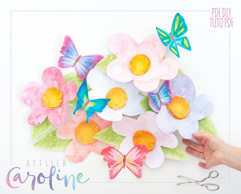 Downloadable Wall Paper flowers and butterflies Boho wall art Watercolour, printable DIY PDF Instant Download image 1