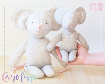 Downloadable Sewing pattern and tutorial, small and large stuffed toy mouse plush, DIY Animal Stuffed Rag Doll