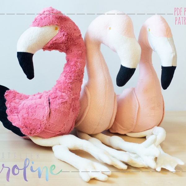 Plush pink flamingo Downloadable Sewing pattern and tutorial, stuffed toy, DIY Animal Stuffed Rag Doll