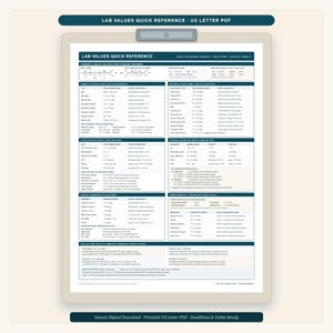 Lab Values Print, Quick Reference Printable, Nursing Lab Ranges Cheat Sheet, Fishbone Diagrams, RN Student PDF