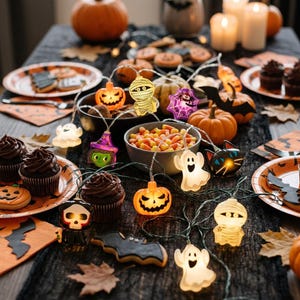 Cute Halloween String Lights, Pumpkin Ghost Fairy Lights 1.5m 3m, Spooky Kawaii Room Decor, Kids Trick or Treat Party Outdoor Lanterns