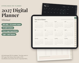 2027 Minimal Digital Planner, Hyperlinked PDF for GoodNotes (Landscape)