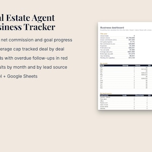 Real Estate Agent Business Tracker, Commission & GCI Goal Spreadsheet (Excel/Google Sheets) image 1