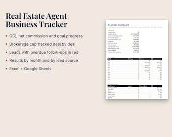 Real Estate Agent Business Tracker, Commission & GCI Goal Spreadsheet (Excel/Google Sheets)