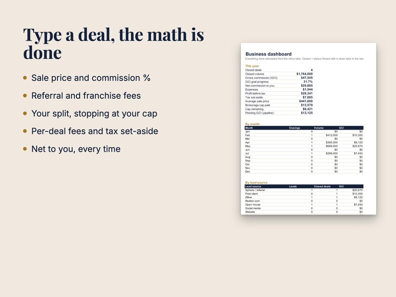 Real Estate Agent Business Tracker, Commission & GCI Goal Spreadsheet (Excel/Google Sheets) image 2