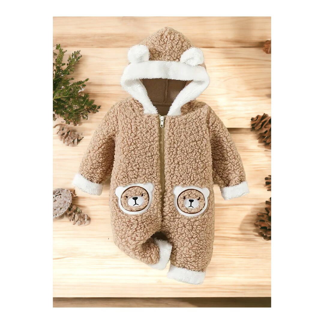 Baby Bear Costume Furry Bear Embroidered Babyjumpsuit With Etsy