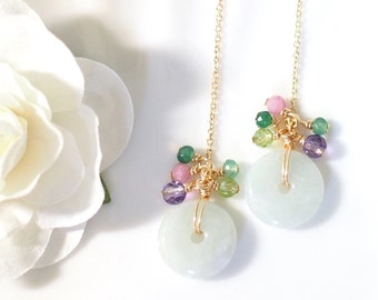 Type A Burmese Jade Donut Threader Earrings // Gem Cluster // 14K Gold-filled // Dainty & Sweet