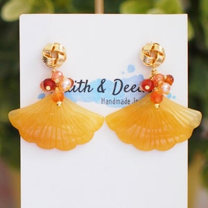 Type A Yellow Jade Earrings // Statement Earrings // Gems Cluster // Charming & Elegant image 2