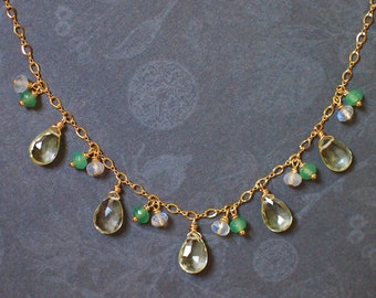 Citrine Quartz Necklace // Aventurine x Moonstones// 14K Gold-filled // Refreshing and Lovely