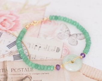 Type A Burmese Jade Donut Bracelet // Feminine & Elegant // 14K Gold-filled