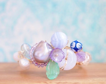 Cuff Bracelet // Gems & Pearls // One of a Kind