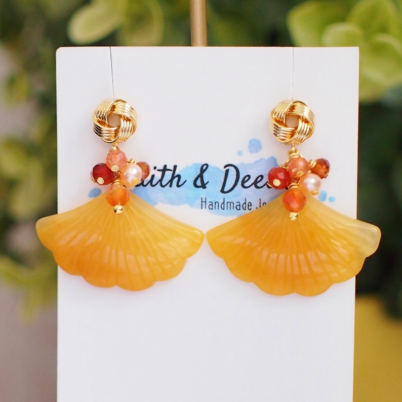 Type A Yellow Jade Earrings // Statement Earrings // Gems Cluster // Charming & Elegant image 5