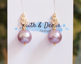 Purple Edison Pearl Earrings // 14K Gold-filled // Simple & Classic // Gorgeous Lustre