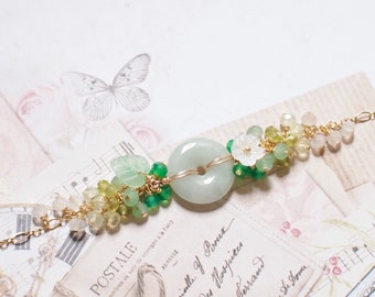 Type A Burmese Jade Donut Bracelet // Floral Design // 14K Gold-filled // Refreshing & Youthful