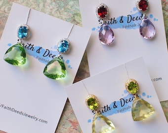 Gem Stone Earrings // Sparkly & Elegant // 18K Gold Plated Over Sterling Silver