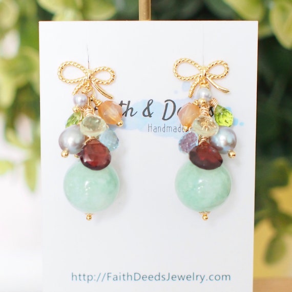Type A Burmese Jade Ball Earrings // Gem Cluster // 14K Etsy