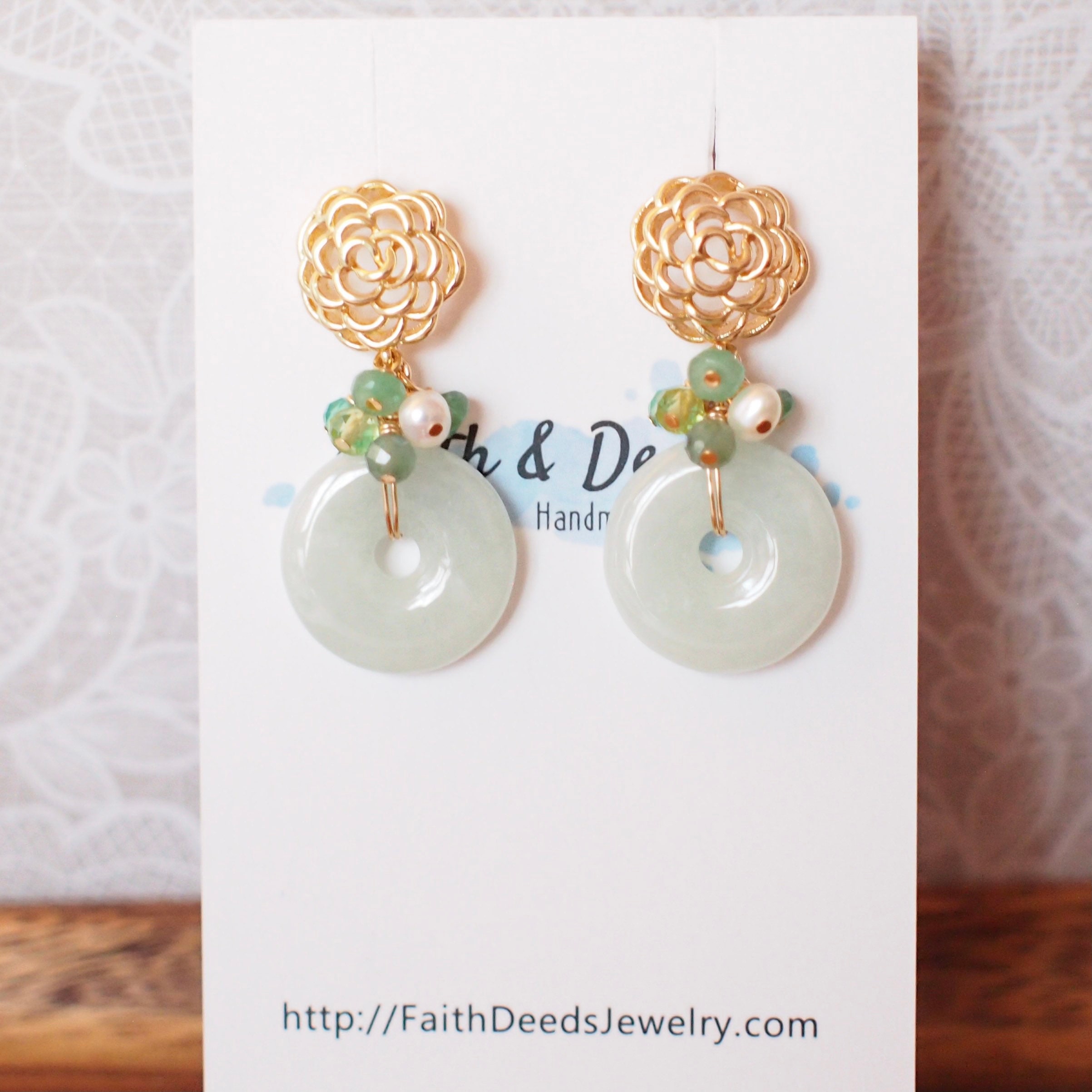 Type A Burmese Jade Donut Earrings Green Gem Cluster 14K Gold type-a-burmese-jade-donut-earrings-green-gem-cluster-14k-gold