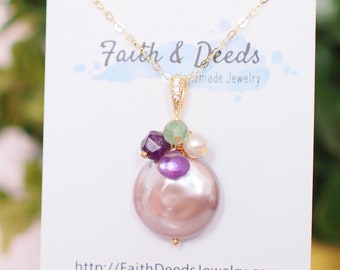 Purple Fresh Water Coin Pearl Pendant // Natural Purple // Sweet & Elegant // 14K Gold-filled