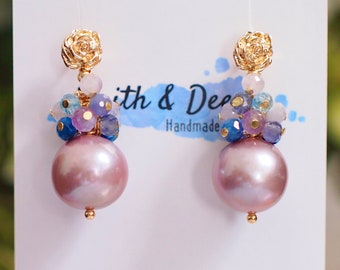 Purple Edison Pearl Earrings // Gem Cluster // 14K Gold-filled // Splendid & Gorgeous